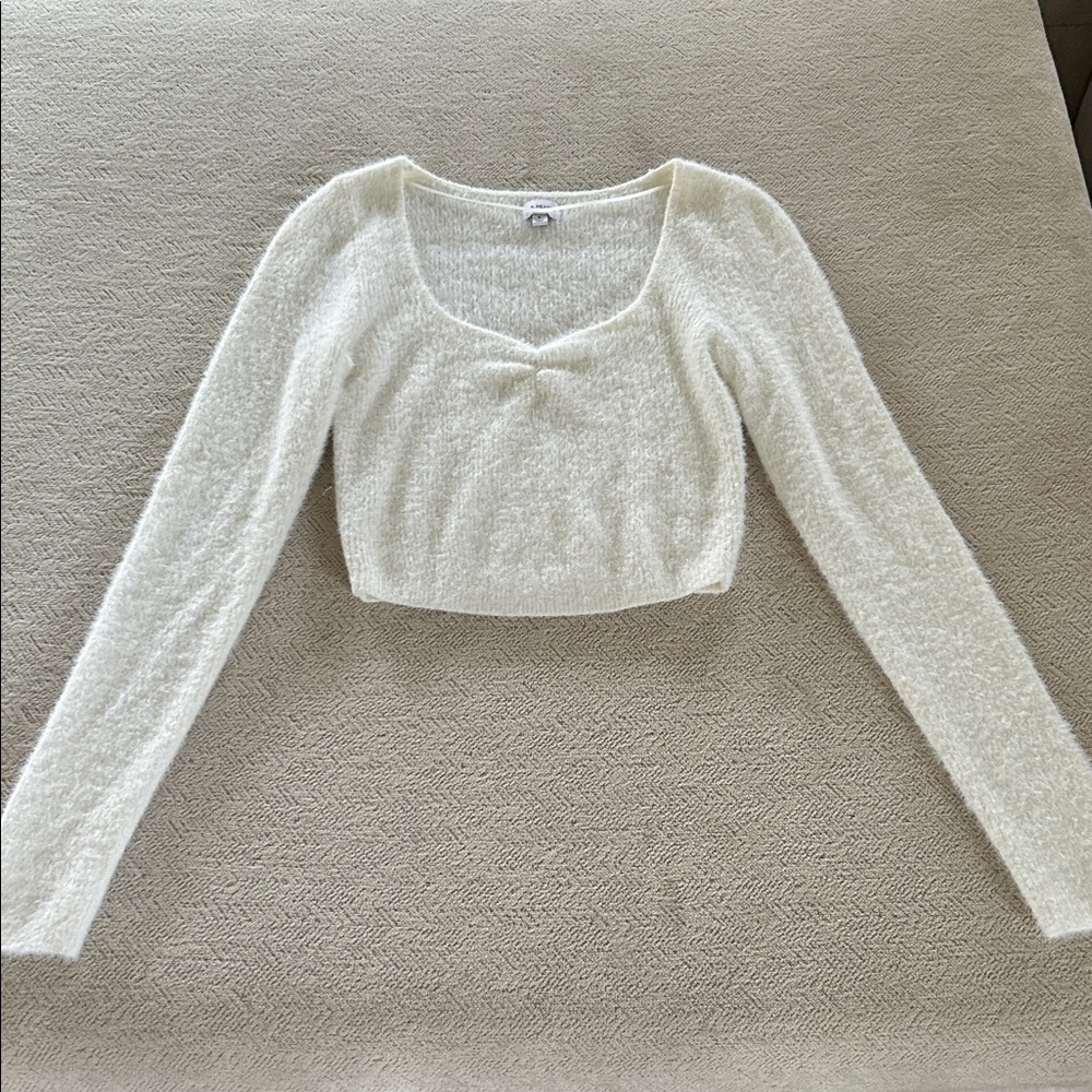 La Hearts Cream Scoop Neck Sweater